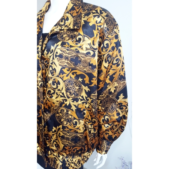 Collections 90's🔥Vtg Oversized Golden Brown Silky Bomber Jacket - Picture 8 of 15